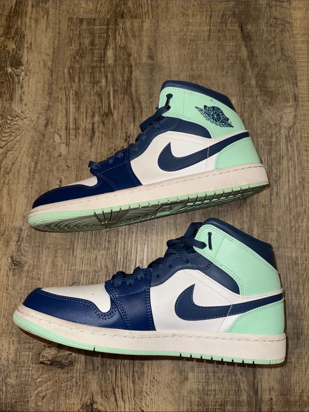Jordan Men's High Top Sneakers - Navy/White with Mint Accents
